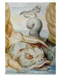 Détail sur panneau de 70 x 60 cm. D'après " Dauphins" tirés de la fresque de "Galatée" des Carrache, Palais Farnèse, Rome