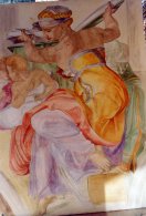 D'après Michel Ange "La Sybille de Lybie" Chapelle Sixtine. Panneau de 160 x 90 cm